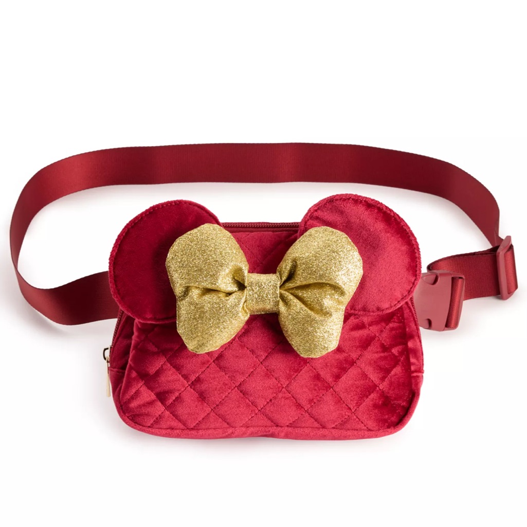 Disney Minnie Ears Red And Gold Velvet Quilted Belt Bag. Nwt Disneyland
